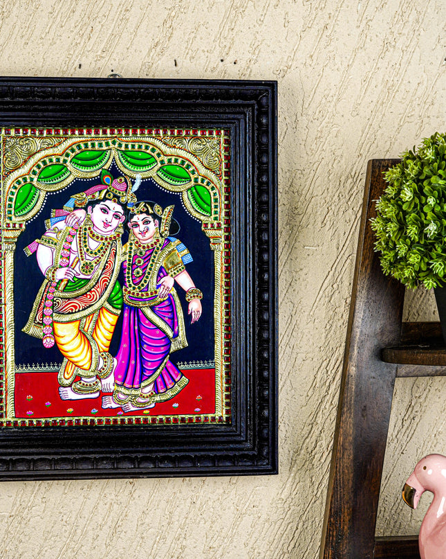 Tanjore Painting - Radha-Krishna - Flat (Gold Foil) - 15x12 inch - WL5336