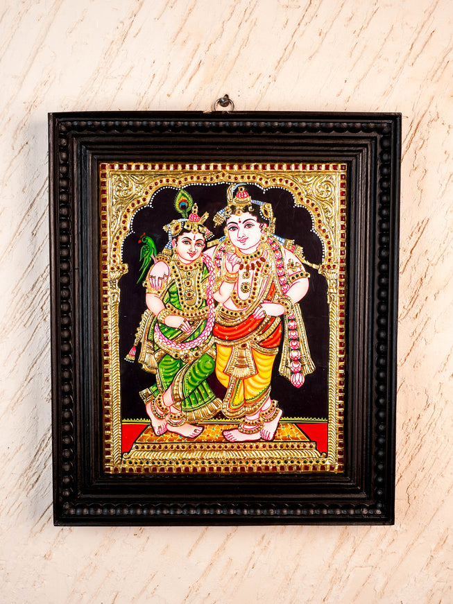 Tanjore Painting - Radha-Krishna - Flat (Gold Foil) - 15x12 inch - WL5336