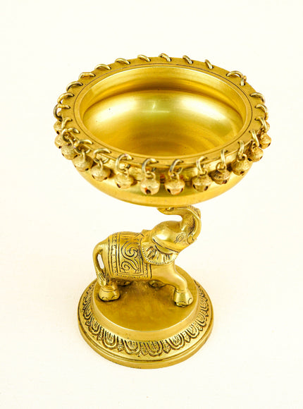 Brass Elephant with Urli - 9 inch - WL5356