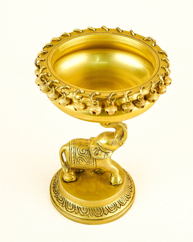 Brass Elephant with Urli - 9 inch - WL5356