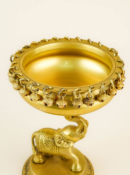 Brass Elephant with Urli - 9 inch - WL5356