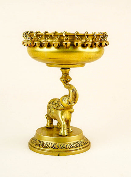 Brass Elephant with Urli - 9 inch - WL5356