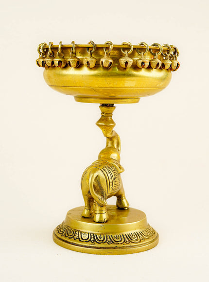 Brass Elephant with Urli - 9 inch - WL5356