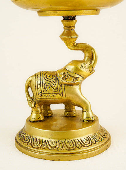 Brass Elephant with Urli - 9 inch - WL5356
