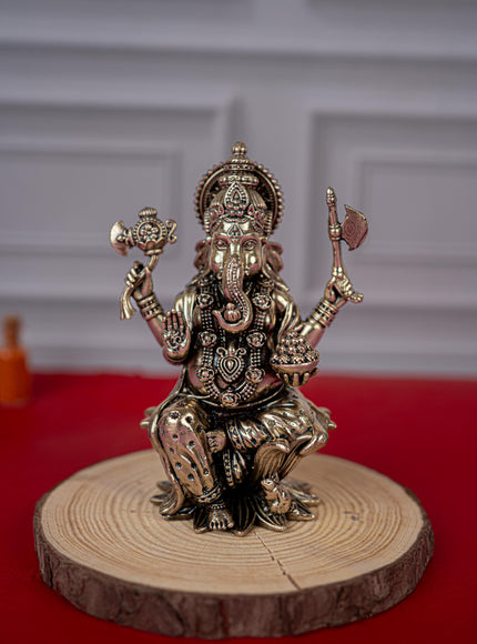 Brass Antique Ganesha Idol - 4 inch - WL5412