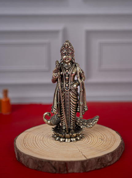 Brass Antique Murugan Idol - 4 inch - WL5420