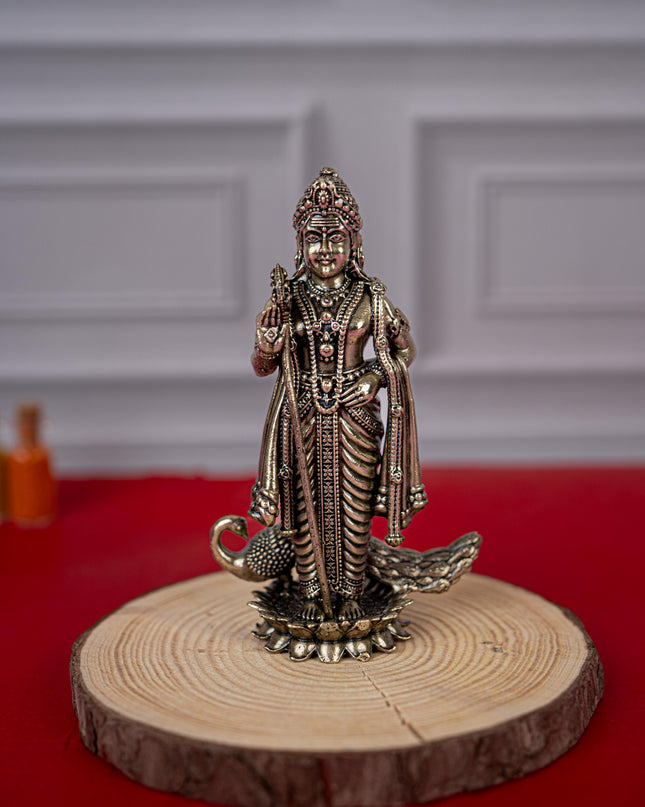 Brass Antique Murugan Idol - 4 inch - WL5420