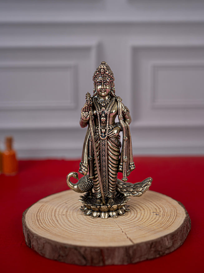 Brass Antique Murugan Idol - 4 inch - WL5420