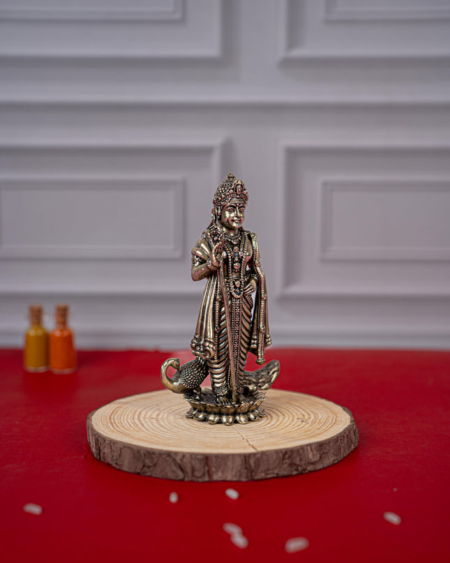 Brass Antique Murugan Idol - 4 inch - WL5420
