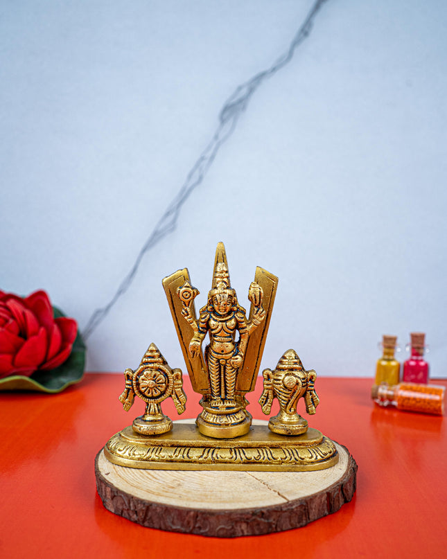 Brass Balaji with Shankh Chakra Namam Idol - 3 inch - WL5493