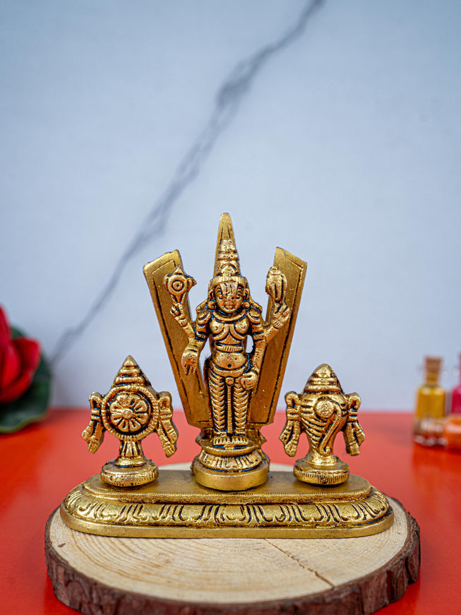 Brass Balaji with Shankh Chakra Namam Idol - 3 inch - WL5493