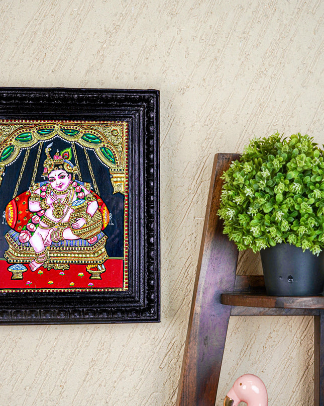 Tanjore Painting - Krishna - Flat (Gold Foil) - 12x10inch - WL5573