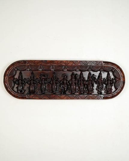 Wooden Carved Dasavatharam Wall Hanging Panel - Brown - 36 inch - WL5633