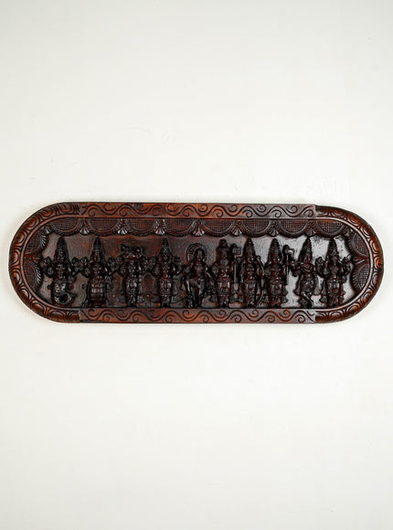 Wooden Carved Dasavatharam Wall Hanging Panel - Brown - 36 inch - WL5633