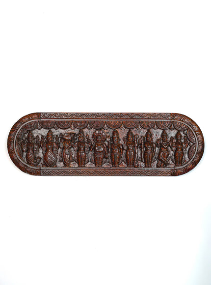 Wooden Carved Dasavatharam Wall Hanging Panel - Brown - 36 inch - WL5633