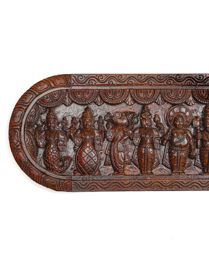 Wooden Carved Dasavatharam Wall Hanging Panel - Brown - 36 inch - WL5633