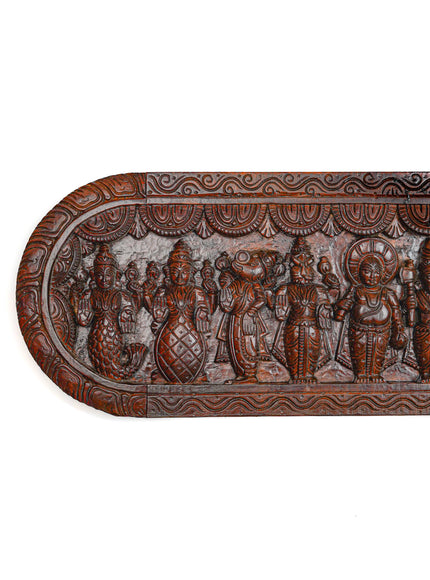 Wooden Carved Dasavatharam Wall Hanging Panel - Brown - 36 inch - WL5633