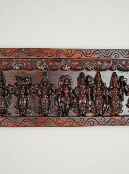 Wooden Carved Dasavatharam Wall Hanging Panel - Brown - 36 inch - WL5633