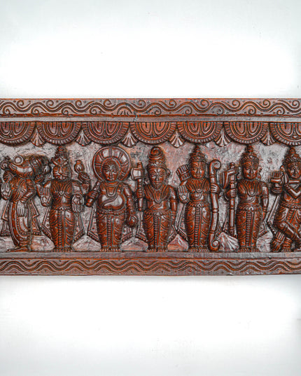 Wooden Carved Dasavatharam Wall Hanging Panel - Brown - 36 inch - WL5633