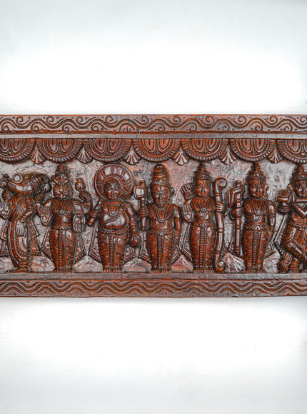 Wooden Carved Dasavatharam Wall Hanging Panel - Brown - 36 inch - WL5633