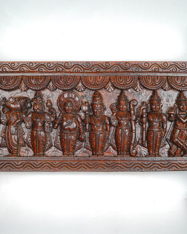 Wooden Carved Dasavatharam Wall Hanging Panel - Brown - 36 inch - WL5633