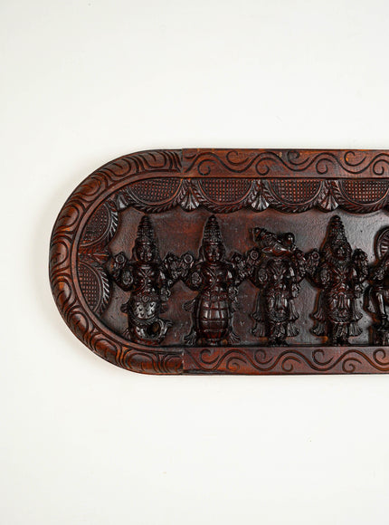 Wooden Carved Dasavatharam Wall Hanging Panel - Brown - 36 inch - WL5633