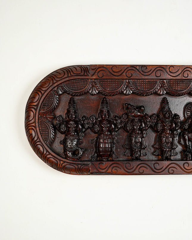 Wooden Carved Dasavatharam Wall Hanging Panel - Brown - 36 inch - WL5633