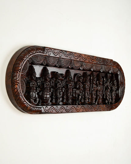 Wooden Carved Dasavatharam Wall Hanging Panel - Brown - 36 inch - WL5633