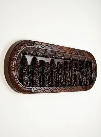 Wooden Carved Dasavatharam Wall Hanging Panel - Brown - 36 inch - WL5633