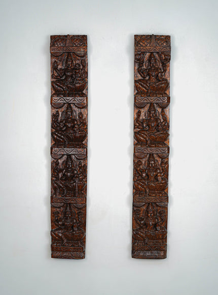 Wooden Carved Ashtalakshmi Wall Hanging Panel - Set of 2 - 36 inch - WL5649