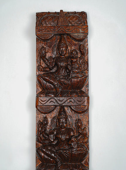 Wooden Carved Ashtalakshmi Wall Hanging Panel - Set of 2 - 36 inch - WL5649