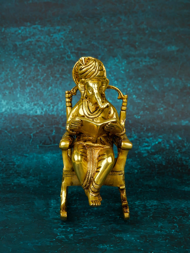 Brass Ganesha Relaxing on Chair - WL5659