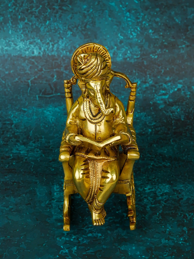 Brass Ganesha Relaxing on Chair - WL5659