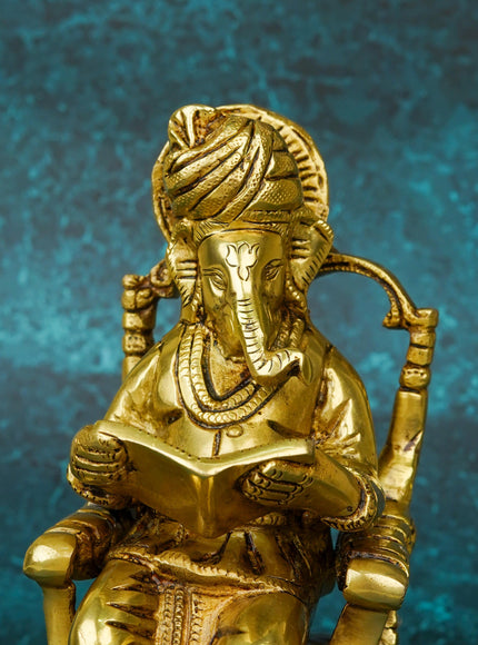 Brass Ganesha Relaxing on Chair - WL5659