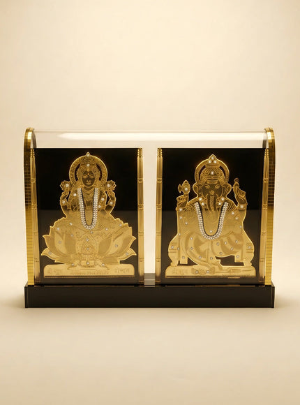 Gold Plated - Ganesha Lakshmi with Arcylic Cabinet - WL5718