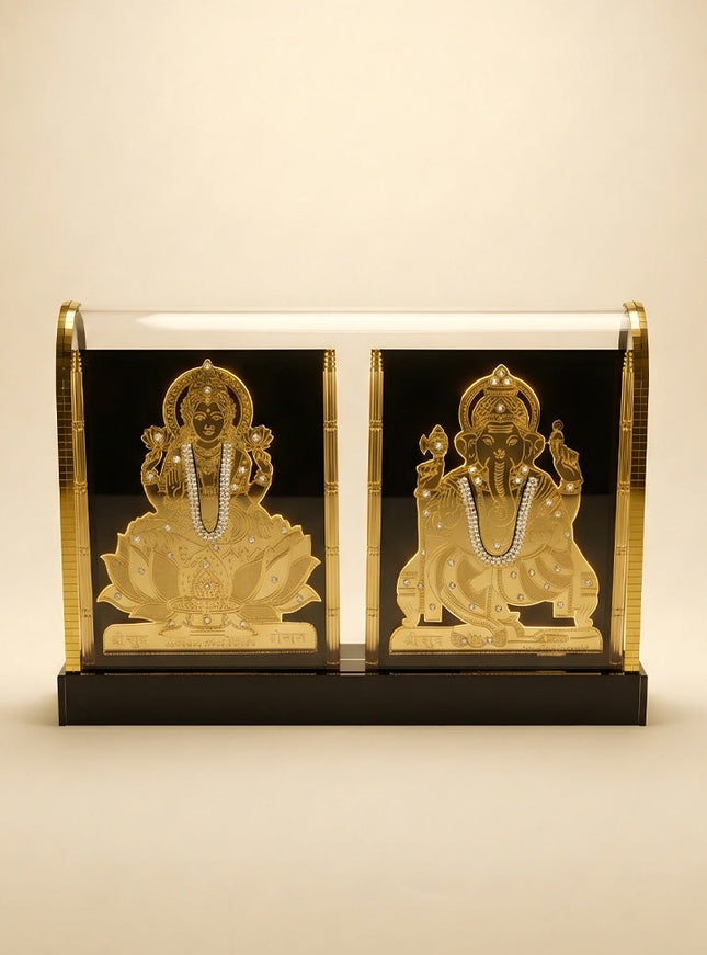 Gold Plated - Ganesha Lakshmi with Arcylic Cabinet - WL5718