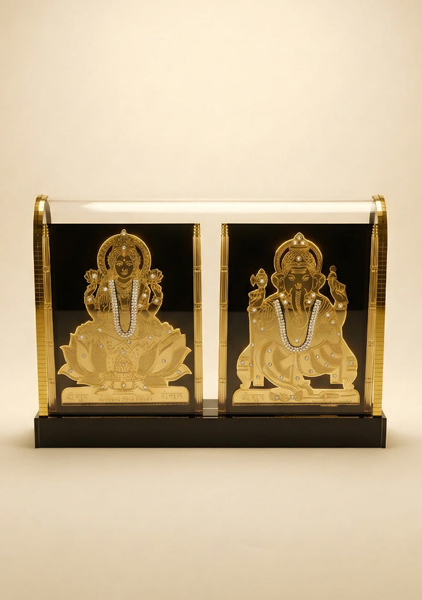 Gold Plated - Ganesha Lakshmi with Arcylic Cabinet - WL5718