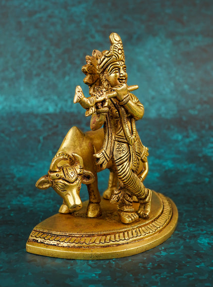 Brass Krishna with Cow - 5 inch - WL5790