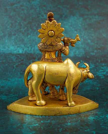 Brass Krishna with Cow - 5 inch - WL5790