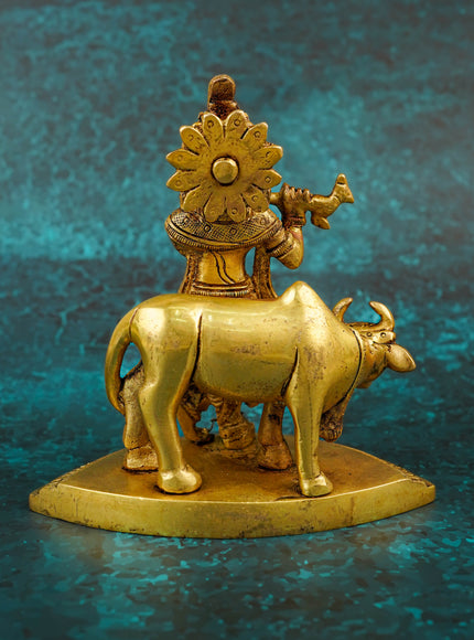 Brass Krishna with Cow - 5 inch - WL5790