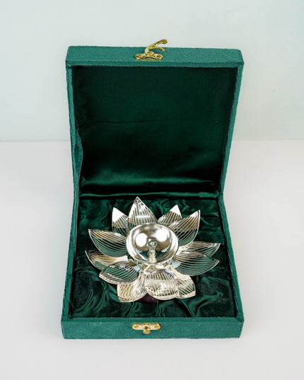 German Silver Flower Diya - 6 inch - WL5792