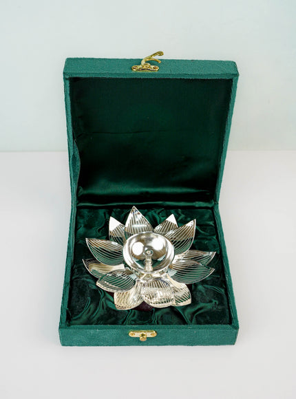 German Silver Flower Diya - 6 inch - WL5792