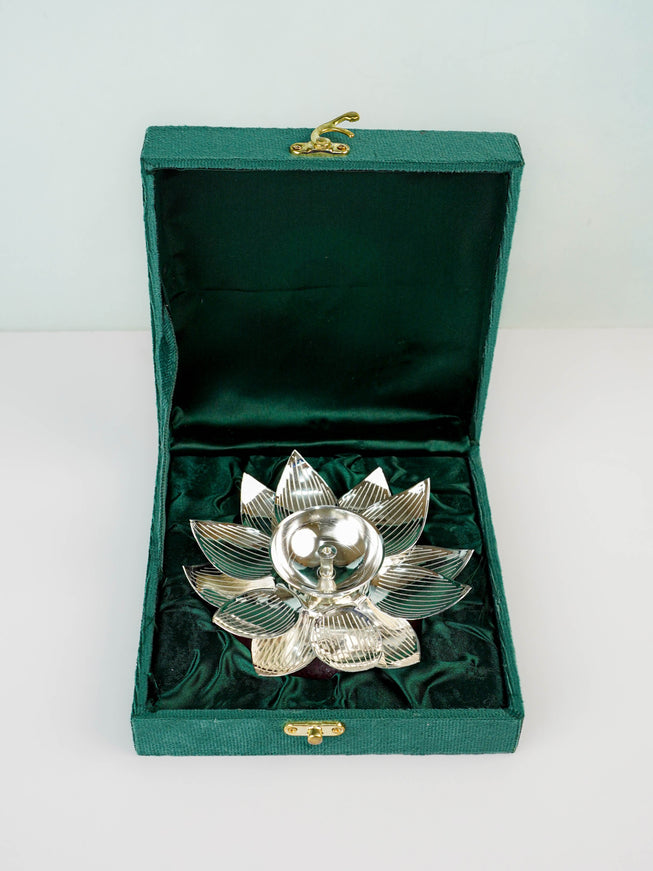 German Silver Flower Diya - 6 inch - WL5792