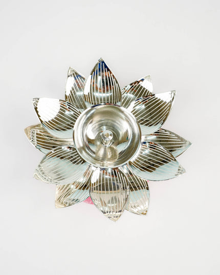 German Silver Flower Diya - 6 inch - WL5792