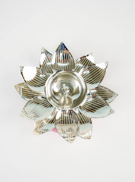 German Silver Flower Diya - 6 inch - WL5792