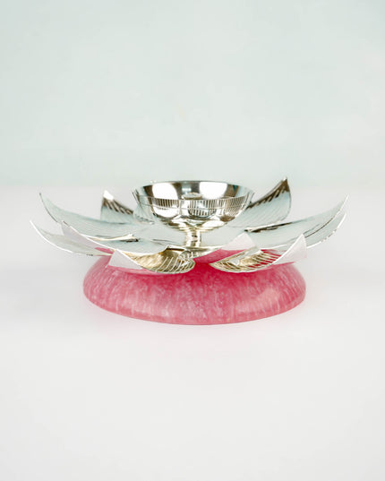 German Silver Flower Diya - 6 inch - WL5792