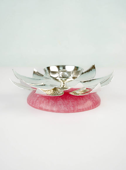 German Silver Flower Diya - 6 inch - WL5792