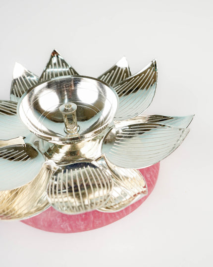 German Silver Flower Diya - 6 inch - WL5792