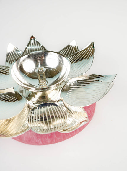 German Silver Flower Diya - 6 inch - WL5792