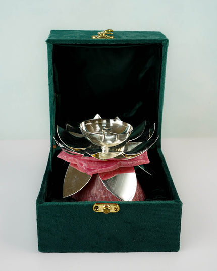 German Silver Flower Diya - 5 inch - WL5793